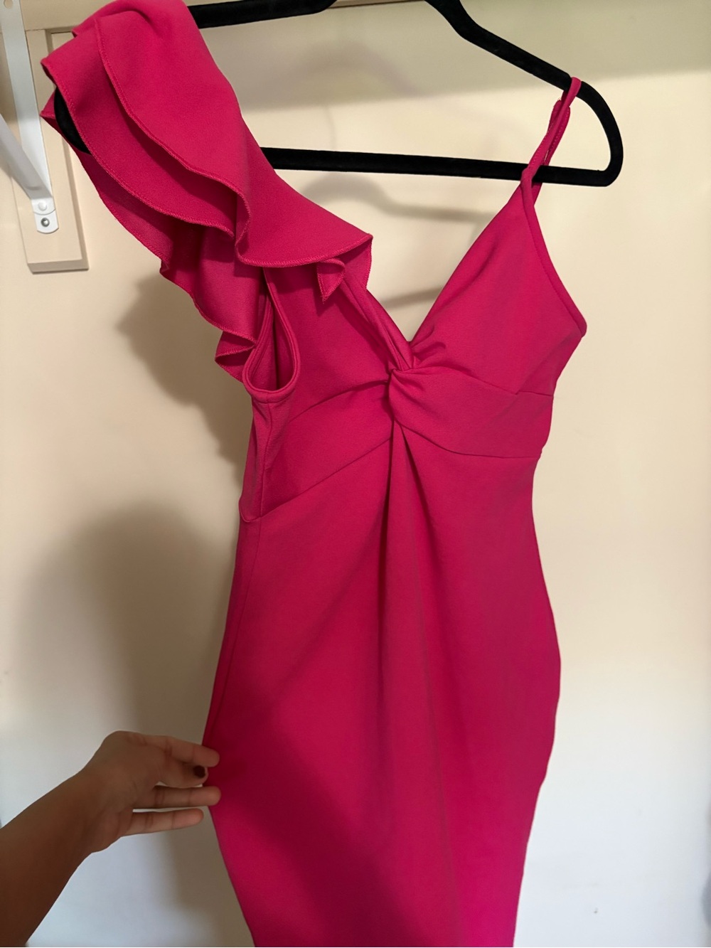 Pink One-Shoulder Ruffle Dress - Women's